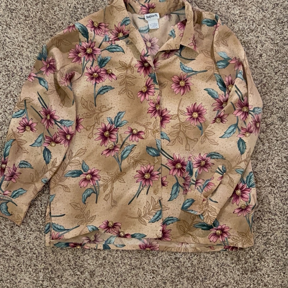 BonWorth Floral Print Blouse with Pink and Green Accents